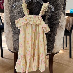 Pink Chicken Yellow Ruffle Sundress with Pastel Print